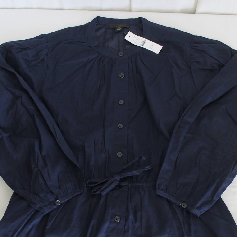 J Crew Petite Tie-waist cotton voile midi dress navy - Picture 2 of 4